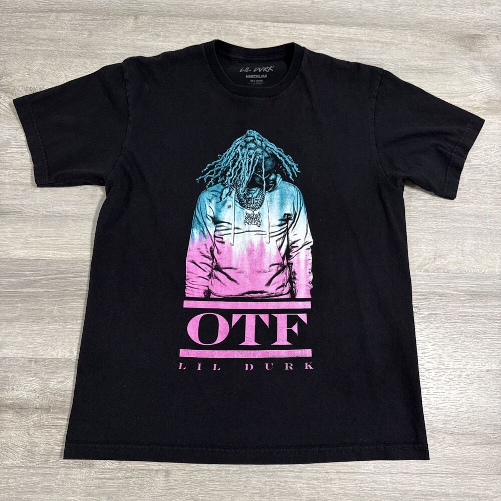Lil Durk Shirt Men’s Medium Black 100% Cotton OTF Rap Hip Hop Pink Blue